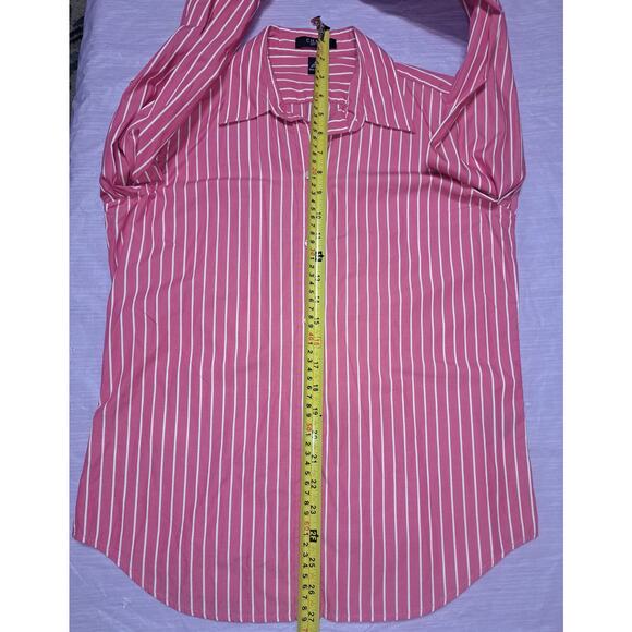 Ladies Vintage Chaps Pink & White Striped Button Down Collar LS Shirt Size M - Picture 11 of 12